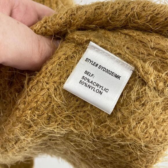 Dee Elly tan camel eyelash scoop neck knot v back sweater womens s NWOT - Picture 3 of 5